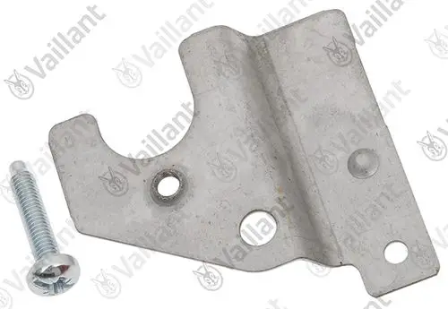Vaillant Halter aus Metall mit zwei Bohrungen, einer Aussparung und einer Schraube, geeignet für Pumpenanwendungen.